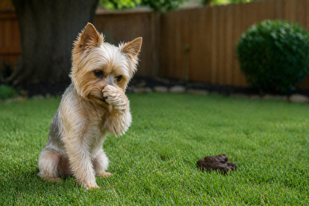 Dog doesn't like the poop in the yard